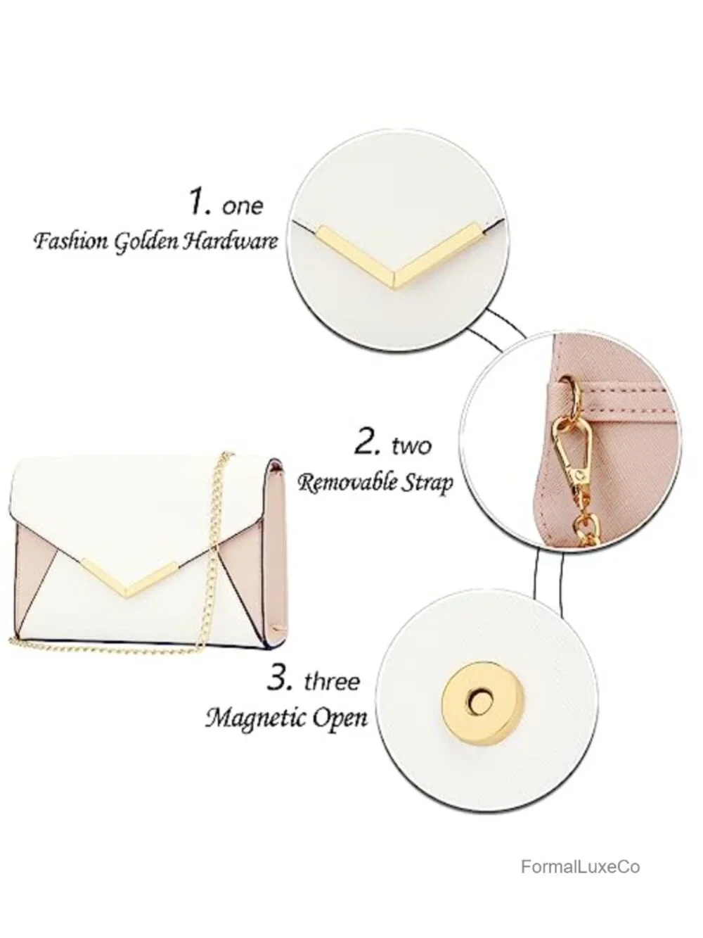 Elegant Faux Leather Envelope Evening Clutch Purse with Chain Strap